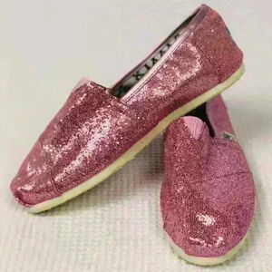 TOMS Pink and Sparkly Slip-Ons Size 6.5 in EUC